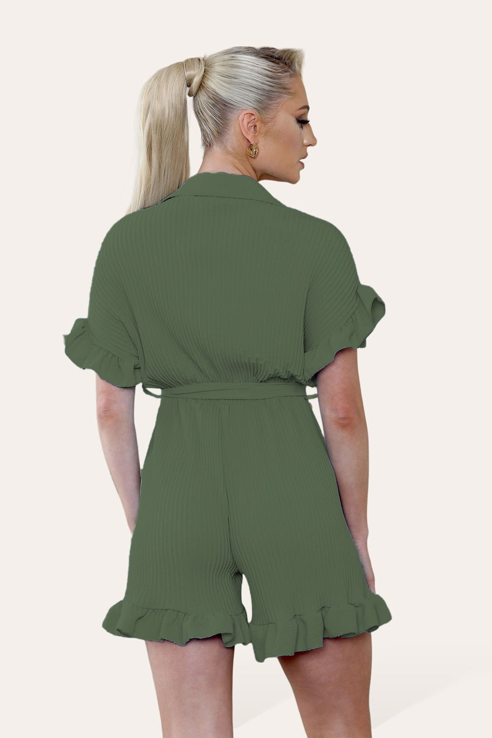 Short Ruffle Shirt Pleated Ruffle Shirt Short Playsuit With Frill Hems - MultiTrends Limited