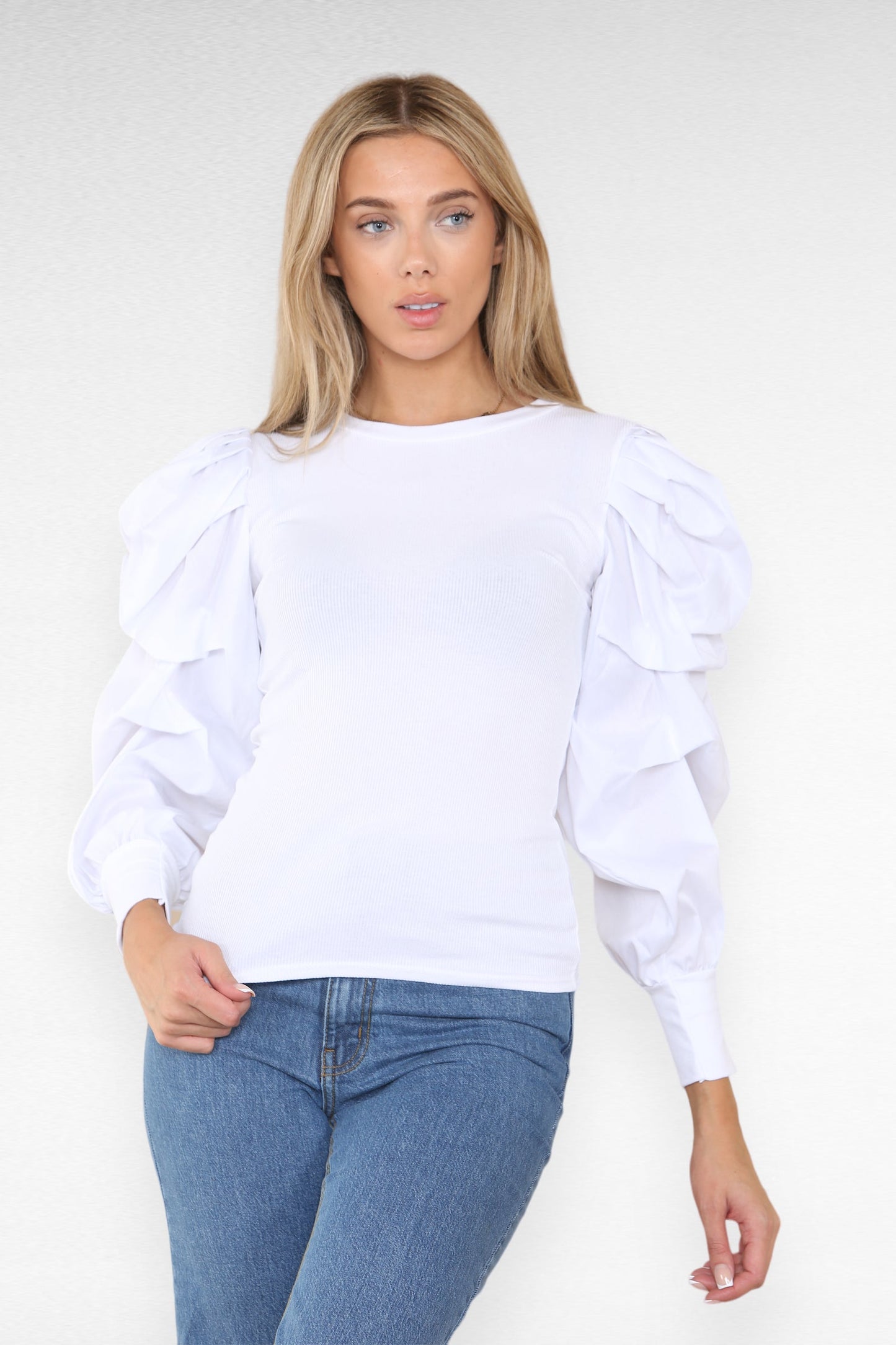 Puff Sleeves Rib Tops - Multi Trends