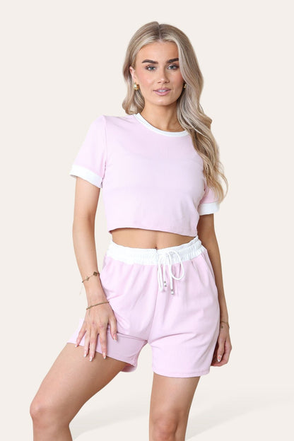 Ribbed Contrast Waistband Top and Short Set - MultiTrends Limited