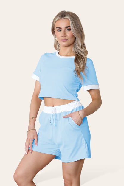 Ribbed Contrast Waistband Top and Short Set - MultiTrends Limited