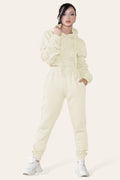 Ruched Sleeves Cropped Hoodie and Cropped Jogger Cuffed Bottom Loungewear Tracksuit Set - Multi Trends