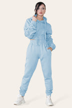 Ruched Sleeves Cropped Hoodie and Cropped Jogger Cuffed Bottom Loungewear Tracksuit Set - MultiTrends Limited