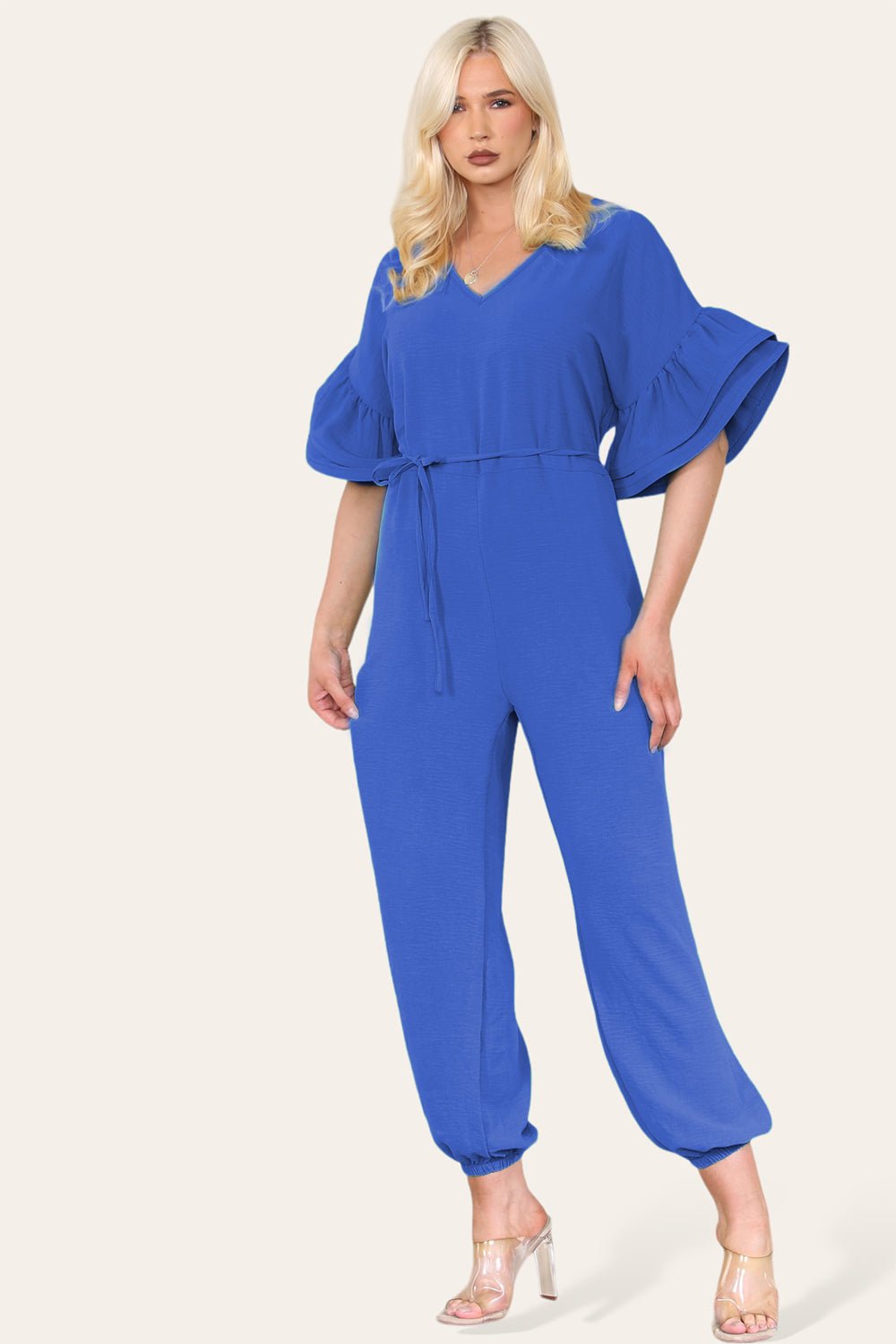 Ruffle Sleeves Frill Tie Jumpsuit - Multi Trends