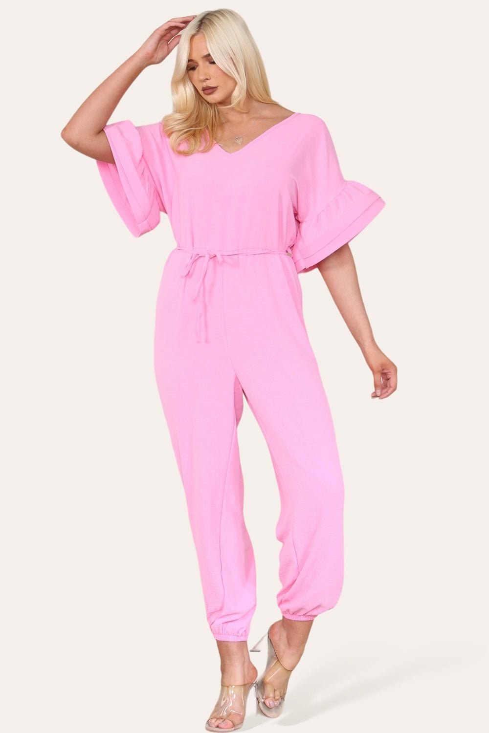 Ruffle Sleeves Frill Tie Jumpsuit - Multi Trends