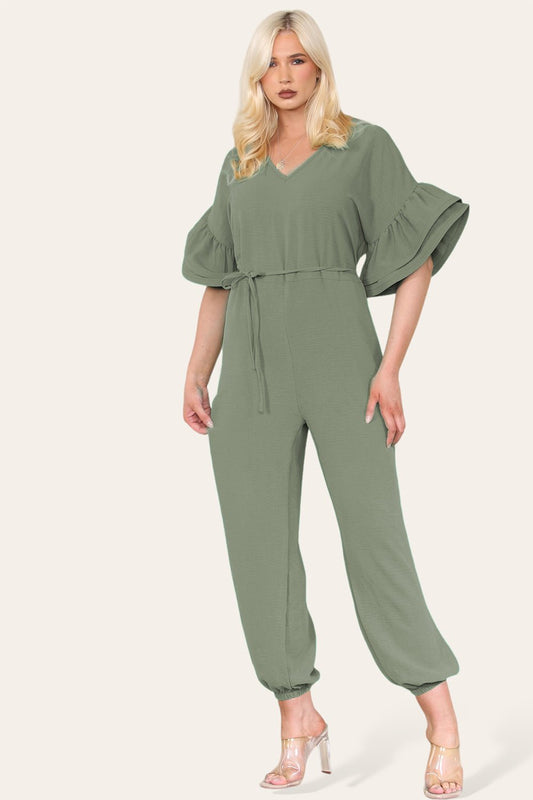Ruffle Sleeves Frill Tie Jumpsuit - Multi Trends