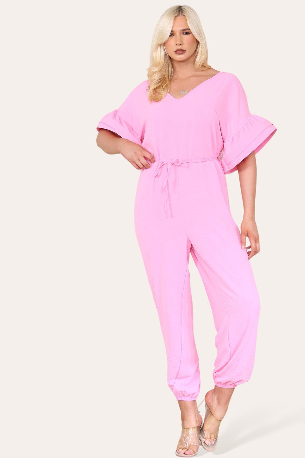 Ruffle Sleeves Frill Tie Jumpsuit - Multi Trends