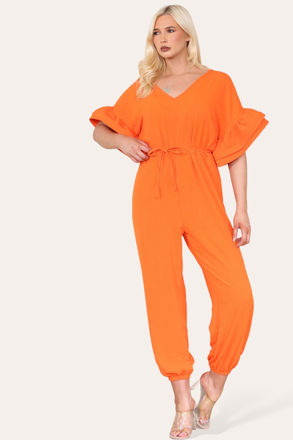 Ruffle Sleeves Frill Tie Jumpsuit - Multi Trends