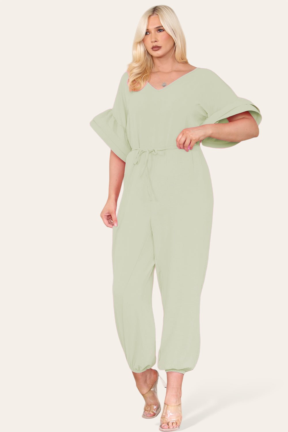 Ruffle Sleeves Frill Tie Jumpsuit - Multi Trends