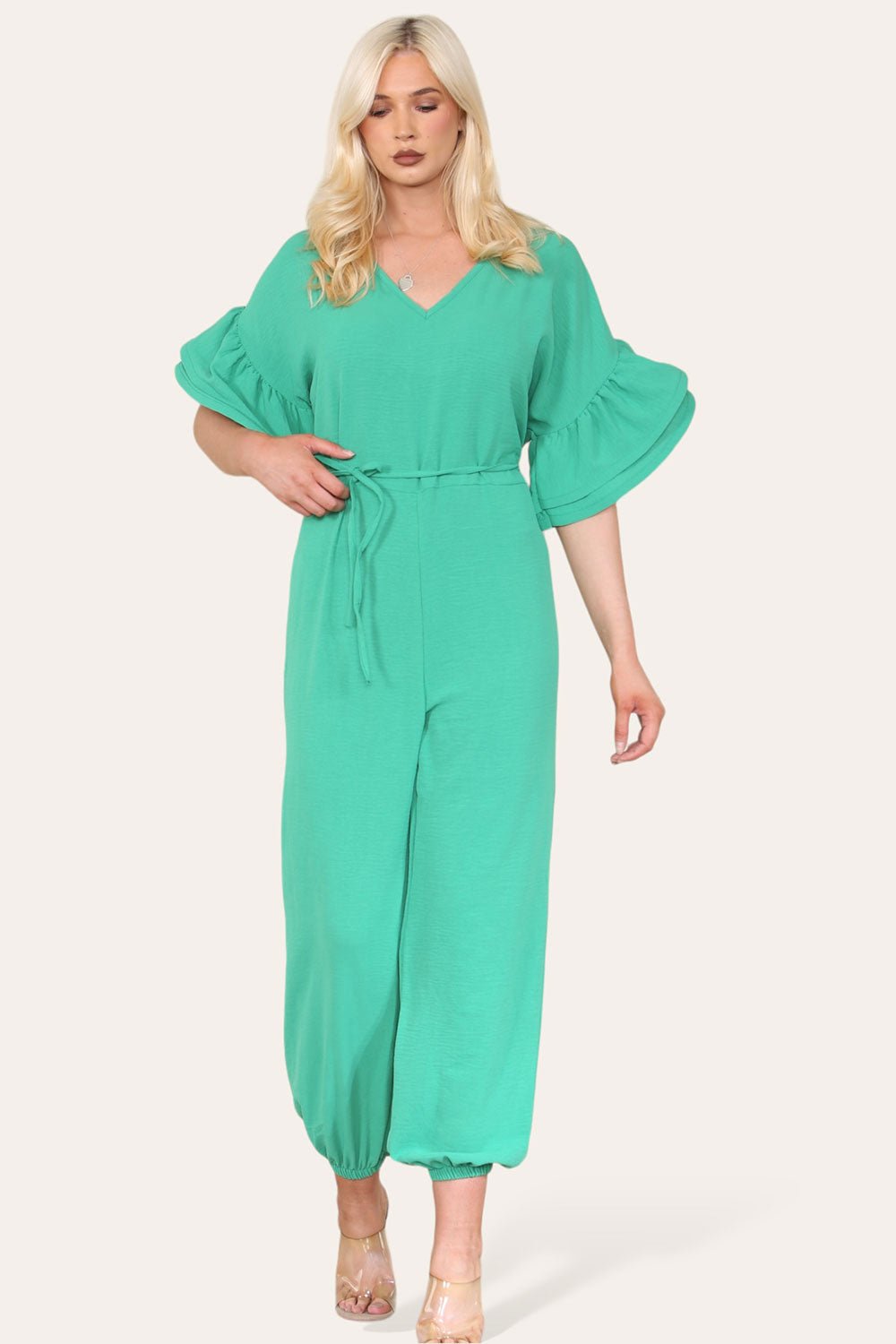 Ruffle Sleeves Frill Tie Jumpsuit - Multi Trends