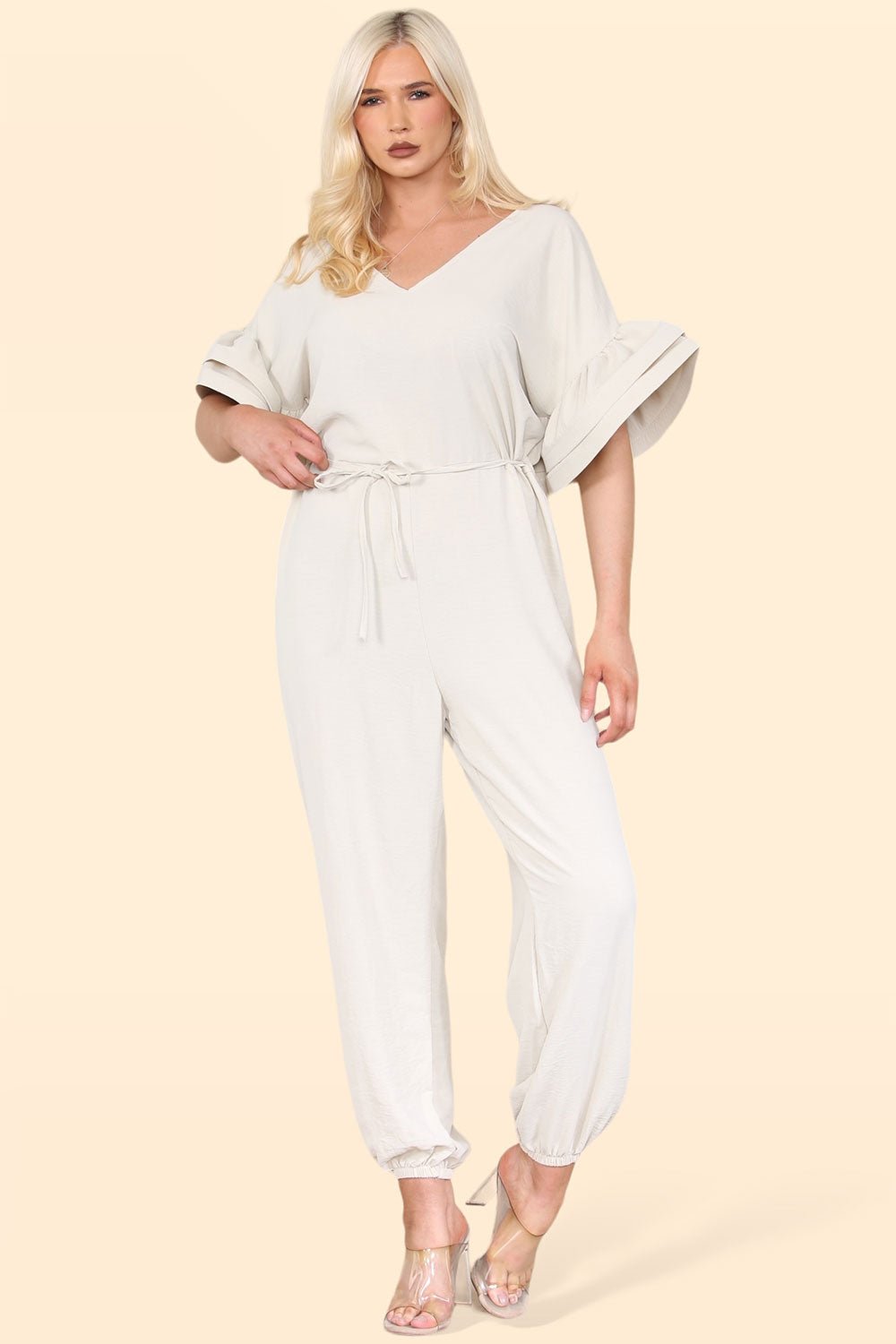 Ruffle Sleeves Frill Tie Jumpsuit - Multi Trends