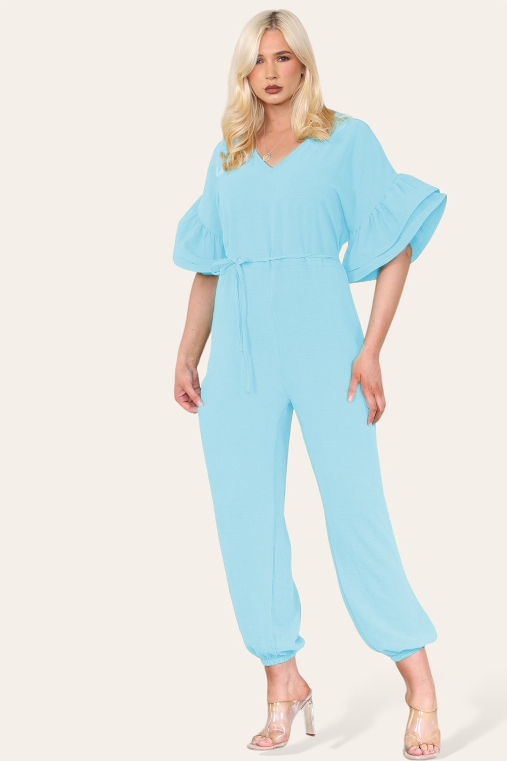 Ruffle Sleeves Frill Tie Jumpsuit - Multi Trends