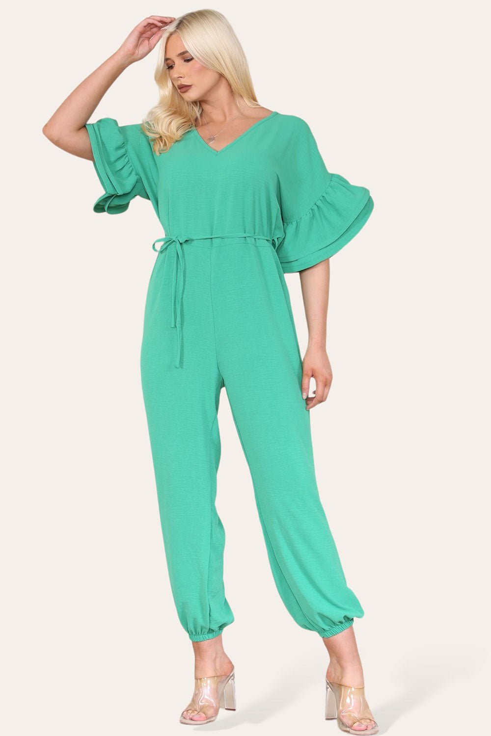 Ruffle Sleeves Frill Tie Jumpsuit - Multi Trends