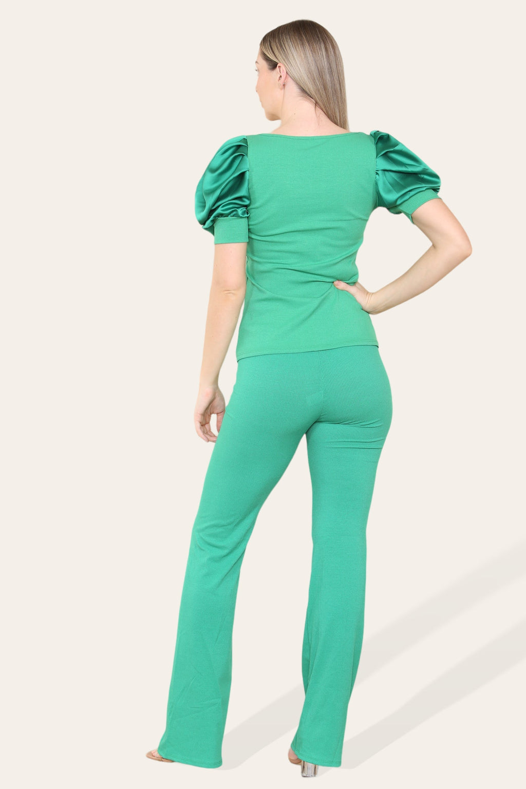 Satin Puff Sleeves Suit - Multi Trends