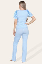 Satin Puff Sleeves Suit - Multi Trends