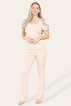 Satin Puff Sleeves Suit - Multi Trends