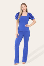 Satin Puff Sleeves Suit - Multi Trends