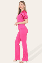 Satin Puff Sleeves Suit - Multi Trends