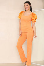 Satin Puff Sleeves Suit - Multi Trends
