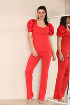 Satin Puff Sleeves Suit - Multi Trends