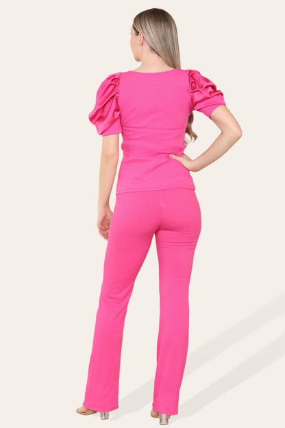 Satin Puff Sleeves Suit - Multi Trends