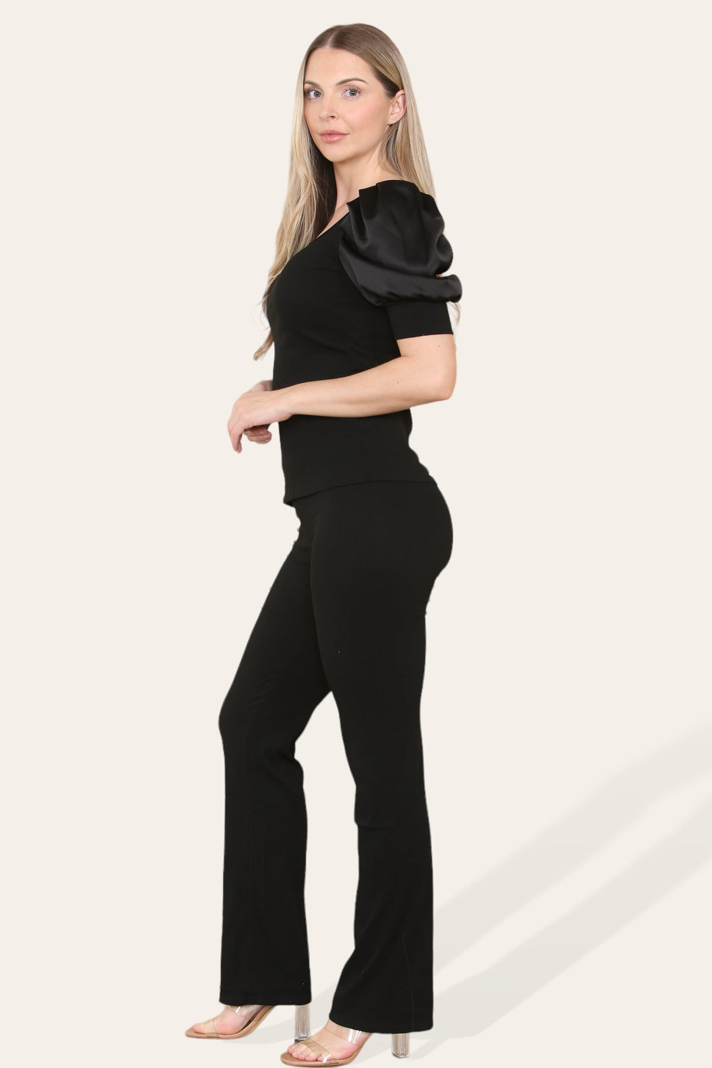 Satin Puff Sleeves Suit - Multi Trends