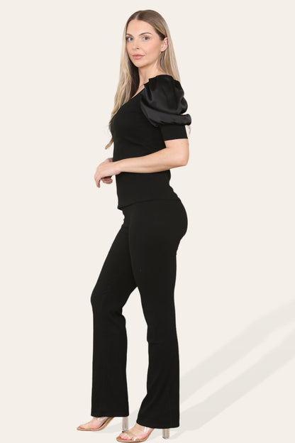 Satin Puff Sleeves Suit - Multi Trends