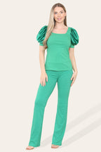 Satin Puff Sleeves Suit - Multi Trends