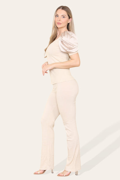 Satin Puff Sleeves Suit - Multi Trends