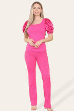 Satin Puff Sleeves Suit - Multi Trends