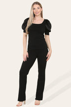 Satin Puff Sleeves Suit - Multi Trends