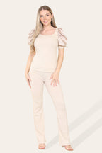 Satin Puff Sleeves Suit - Multi Trends