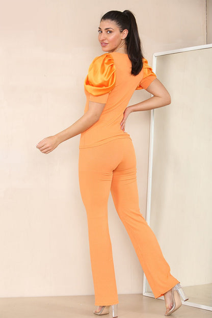 Satin Puff Sleeves Suit - Multi Trends