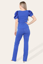 Satin Puff Sleeves Suit - Multi Trends
