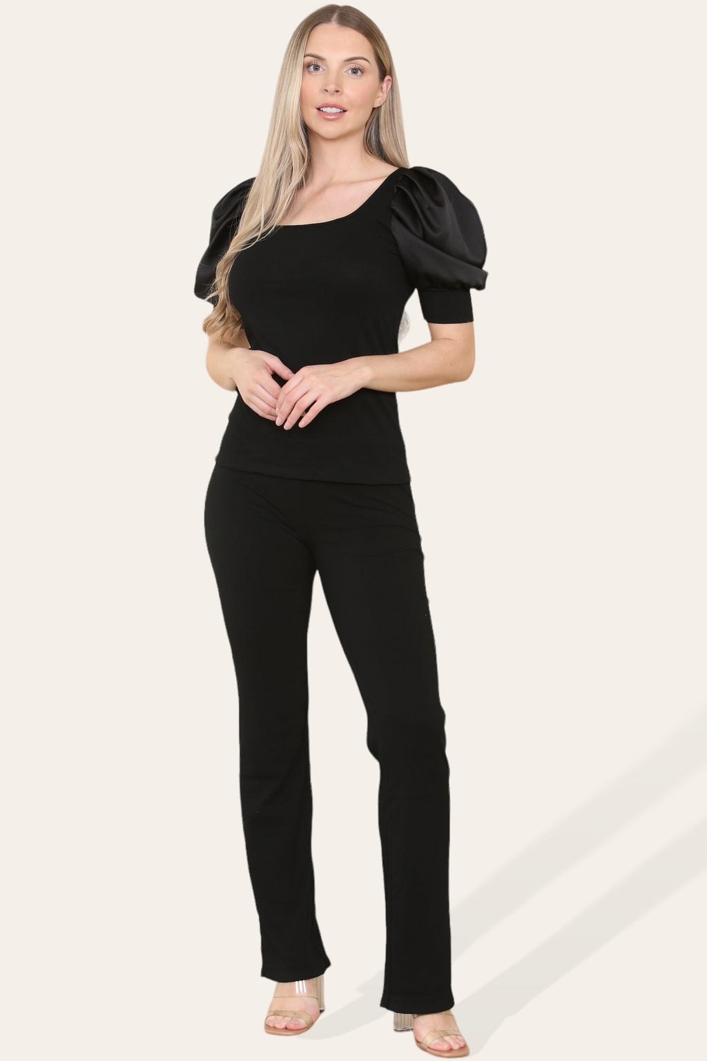 Satin Puff Sleeves Suit - Multi Trends