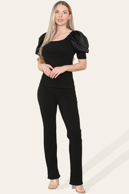 Satin Puff Sleeves Suit - Multi Trends