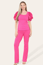 Satin Puff Sleeves Suit - Multi Trends