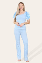 Satin Puff Sleeves Suit - Multi Trends