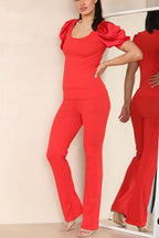 Satin Puff Sleeves Suit - Multi Trends