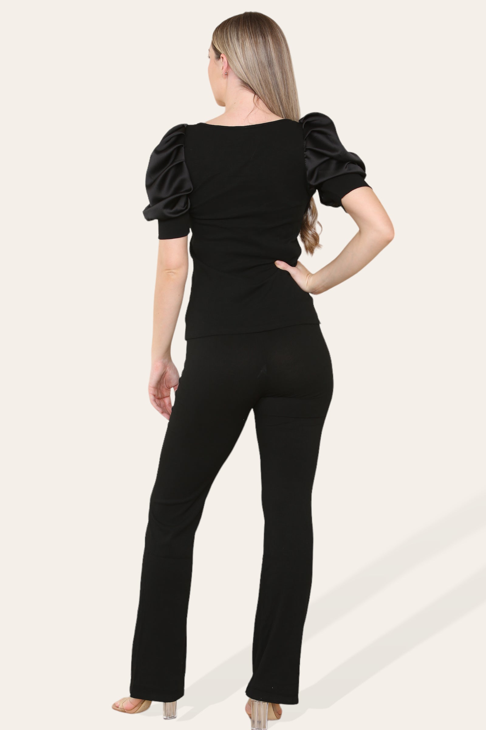 Satin Puff Sleeves Suit - Multi Trends