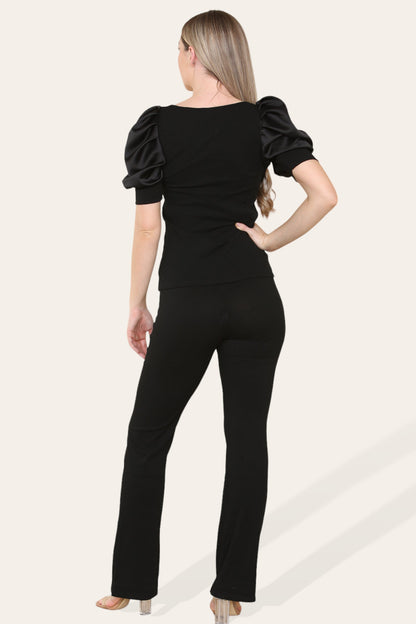 Satin Puff Sleeves Suit - Multi Trends