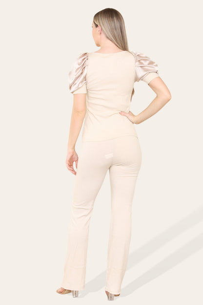 Satin Puff Sleeves Suit - Multi Trends