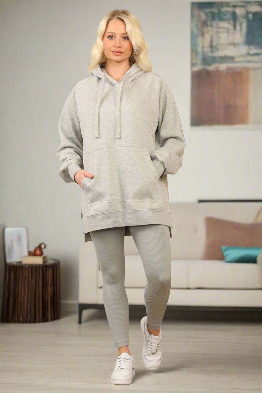 Side Split Front Pocket Over Size Hoodie - MultiTrends Limited