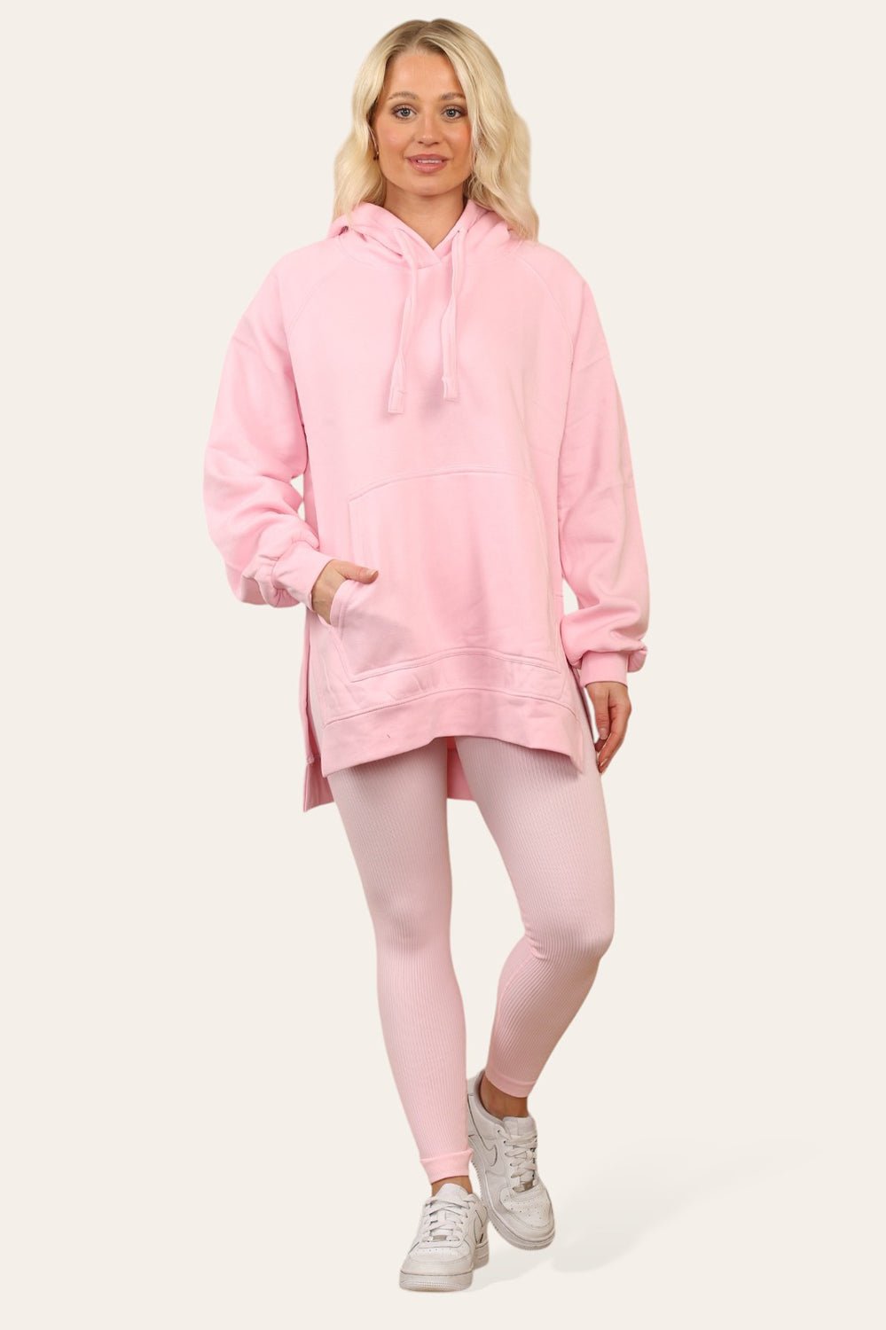 Side Split Front Pocket Over Size Hoodie - MultiTrends Limited