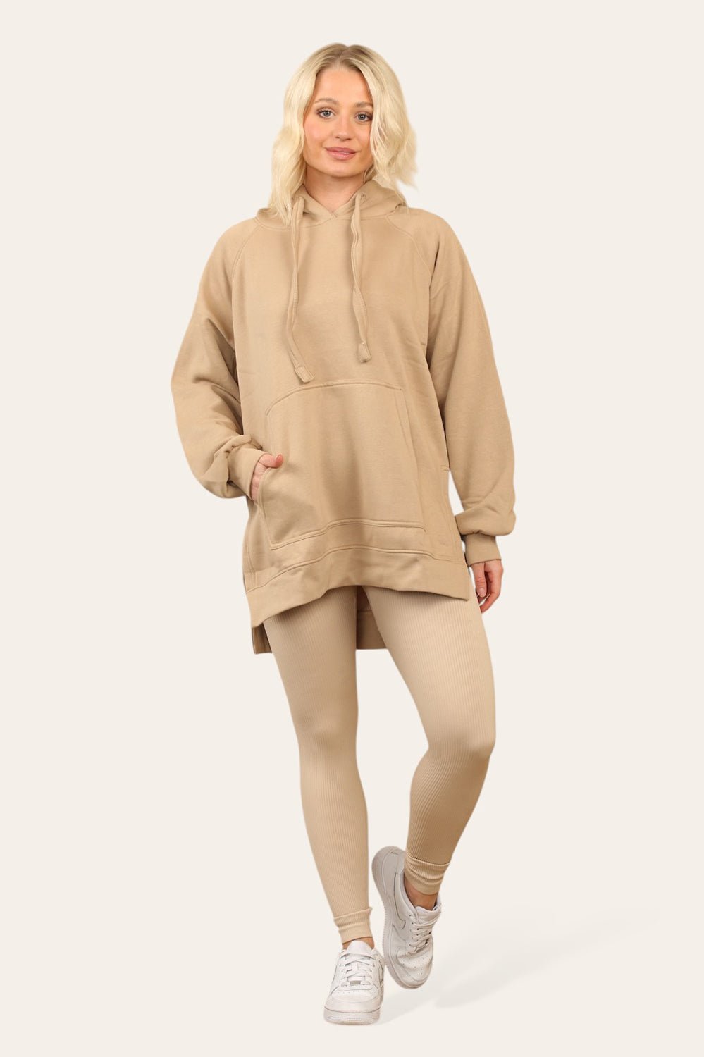 Side Split Front Pocket Over Size Hoodie - MultiTrends Limited