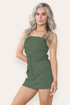 Skort Cargo Style Belted Playsuit Dress with Pockets - Multi Trends