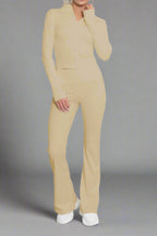 Super Active Zip Top and Push Up Flared Trousers Gym Set - Without Ruched Bum New Style - MultiTrends Limited