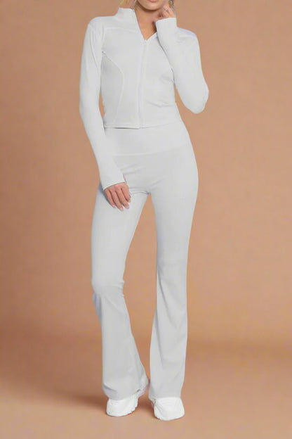 Super Active Zip Top and Push Up Flared Trousers Ruched Bum Gym Set - MultiTrends Limited