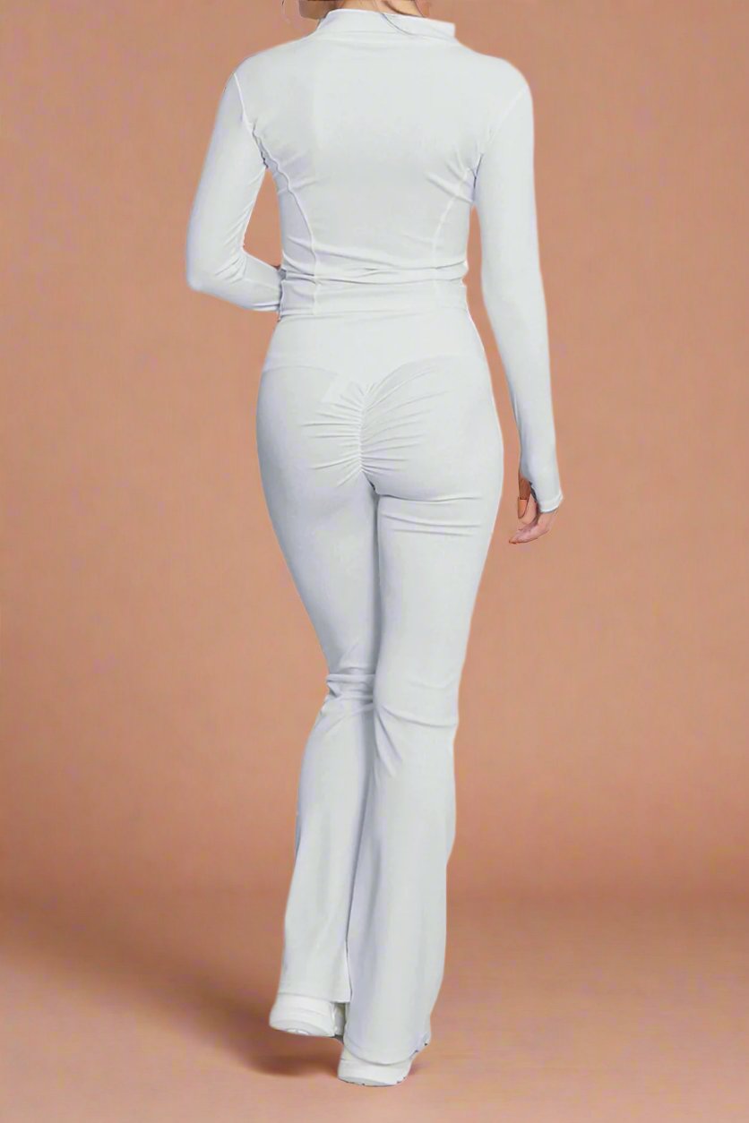 Super Active Zip Top and Push Up Flared Trousers Ruched Bum Gym Set - MultiTrends Limited