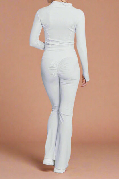 Super Active Zip Top and Push Up Flared Trousers Ruched Bum Gym Set - MultiTrends Limited