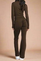 Super Active Zip Top and Push Up Flared Trousers Ruched Bum Gym Set - MultiTrends Limited